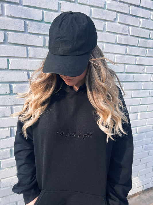 just a girl hoodie in black