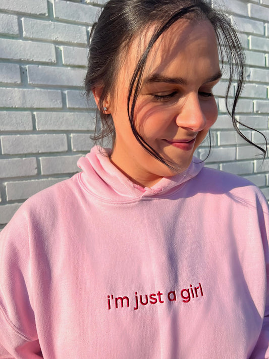 just a girl hoodie in pink